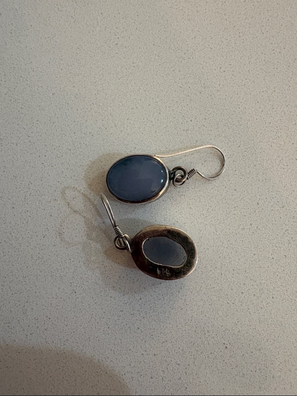 Oval Blue Stone Silver Drop Earrings
